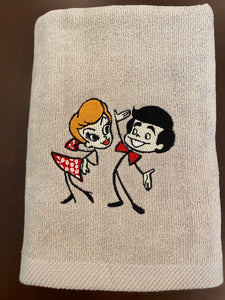 CLASSIC I LOVE LUCY STICK FIGURES EMBROIDERED TOWEL