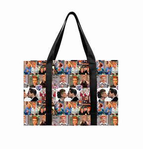 COLLAGE DESIGN INSULATED TOTE BAG WITH ZIPPER