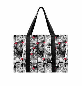 BLACK AND WHITE INSULATED TOTE BAG WITH ZIPPER