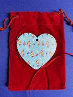 Heart Ornament blue with stick figures-Wood.