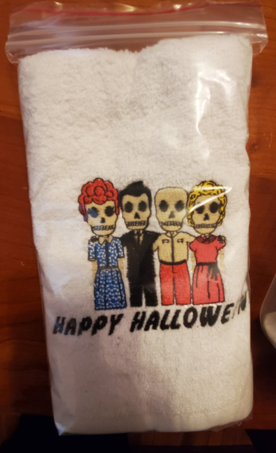 Halloween Hand Towel  - Embroidered White
