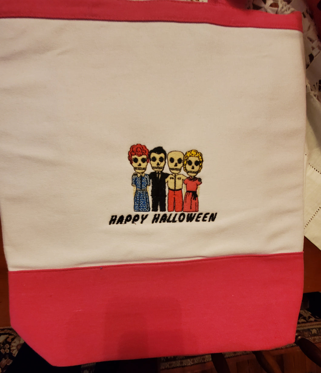Halloween Tote Bag - Embroidered - Pink