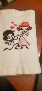 Lucy and Ricky - Hand Towel White - Embroidered