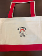 WILL EXERCISE FOR WINE TOTE BAG/RED