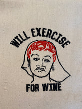 Load image into Gallery viewer, WILL EXERCISE FOR WINE TOTE BAG/RED