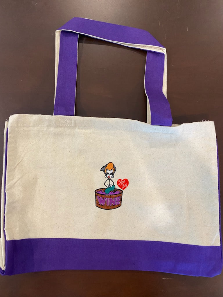 Grape Wine Stomping Wine Tote Bag - Embroidered